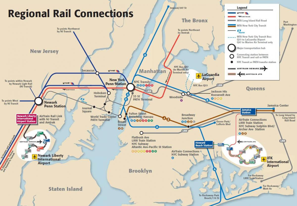 JFK naar Manhattan metro kaart