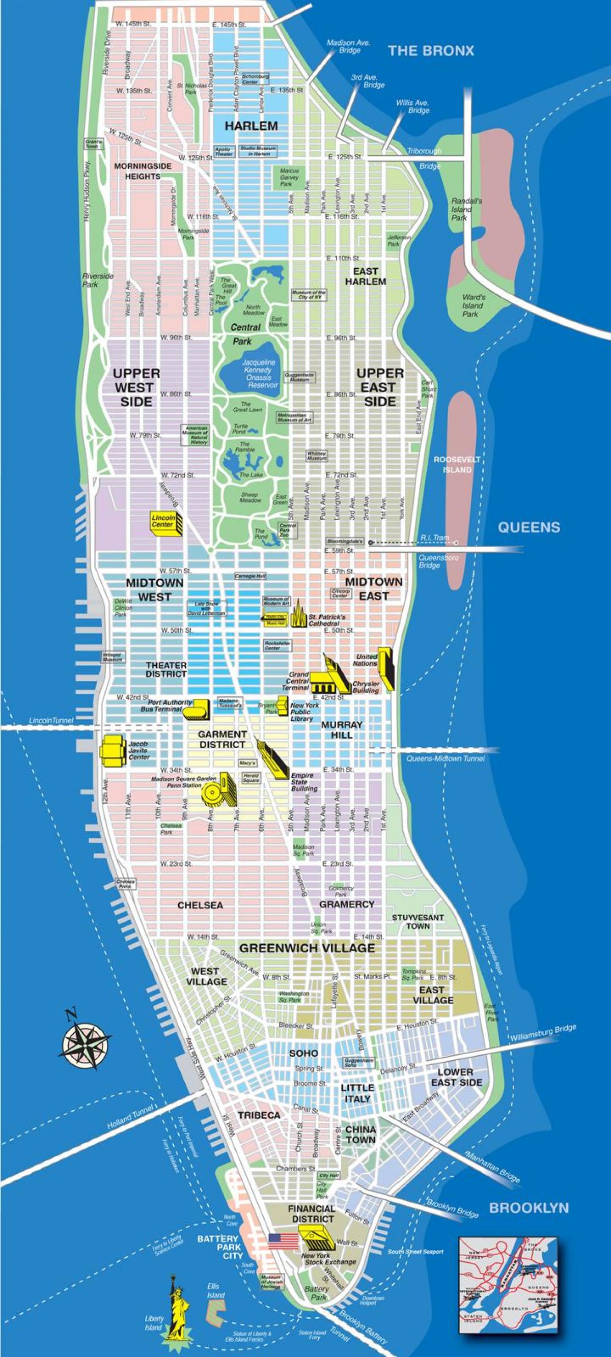 kaart van de wegen in Manhattan