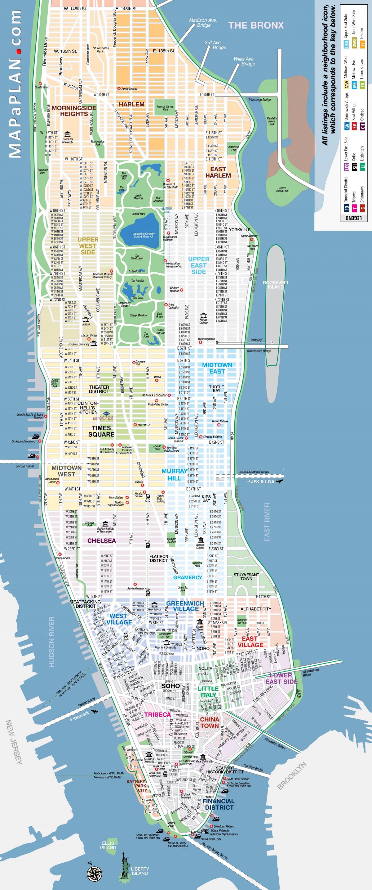gratis printbare kaart van Manhattan, NYC