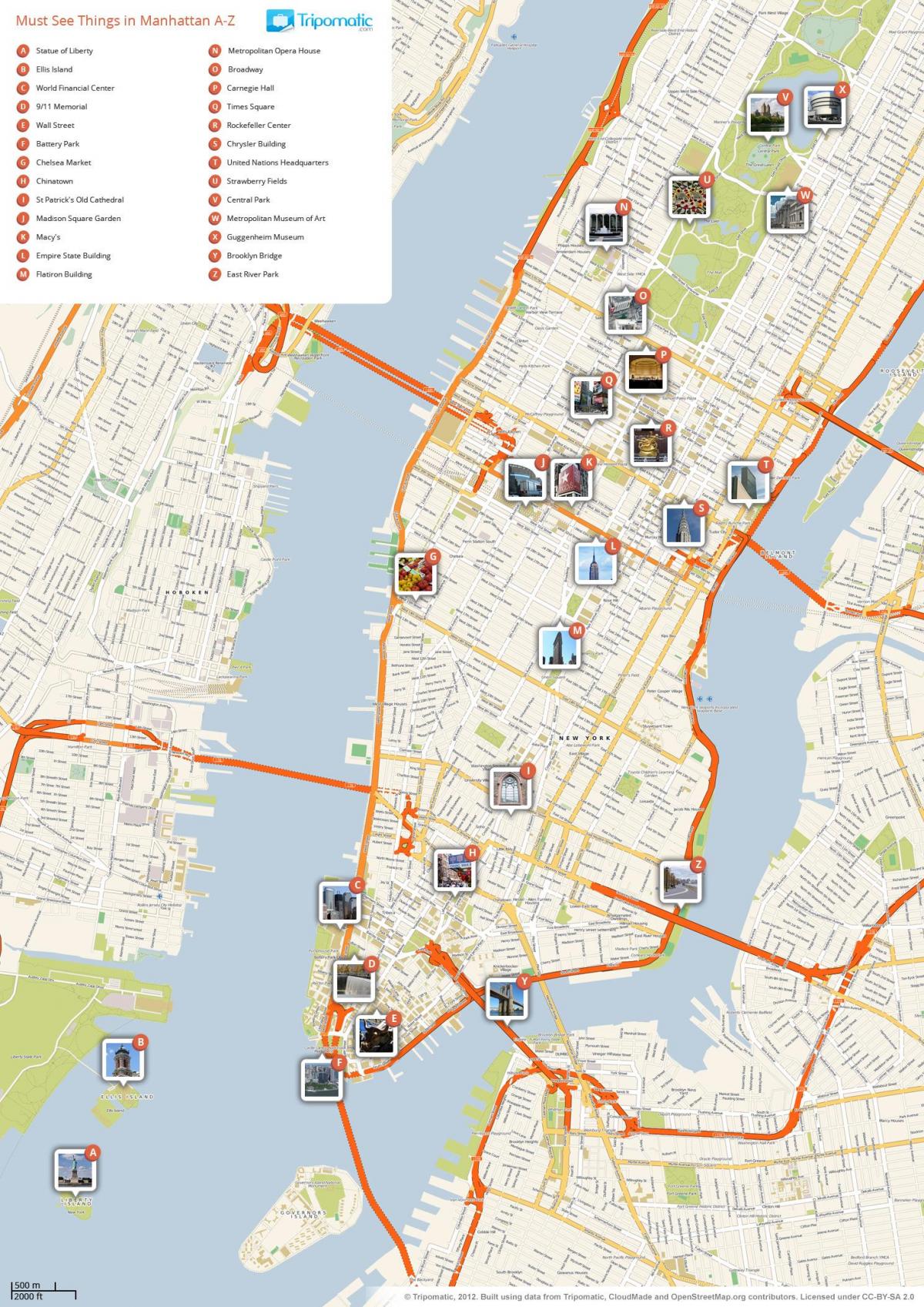 kaart van Manhattan zien toeristische attracties