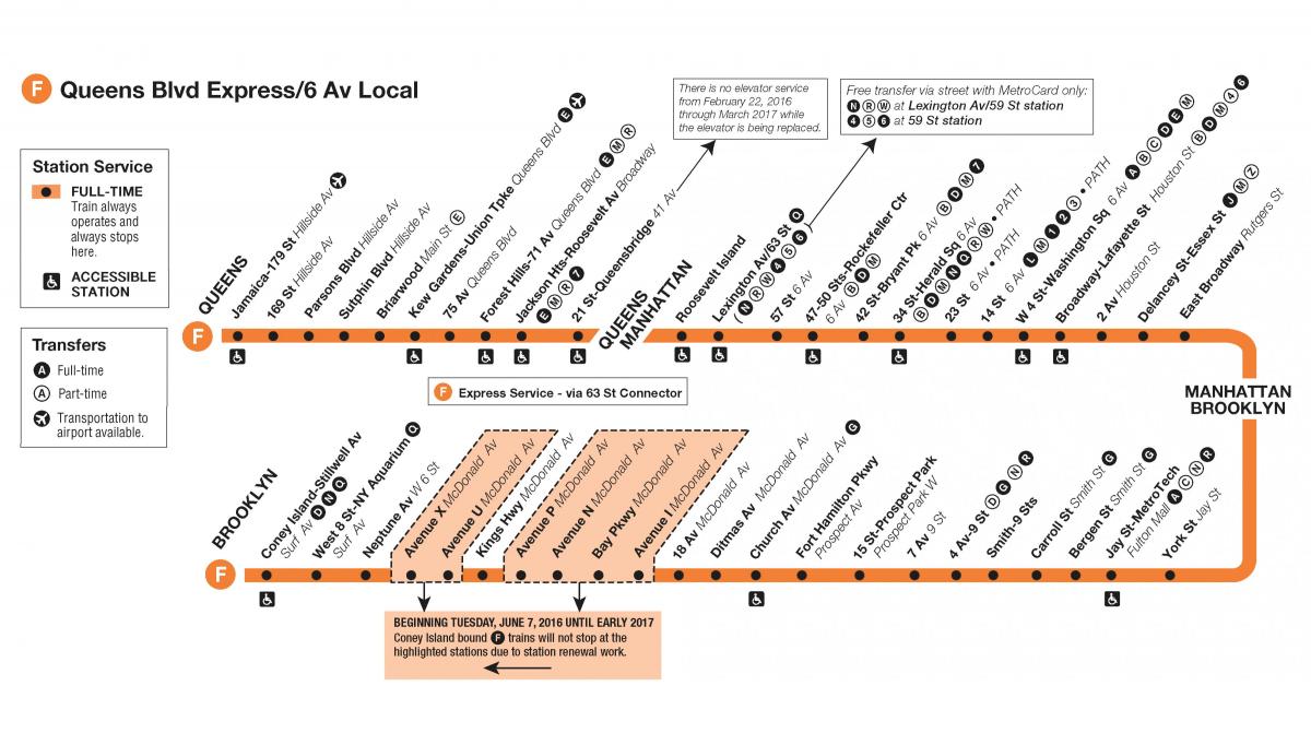 f-trein Manhattan kaart bekijken