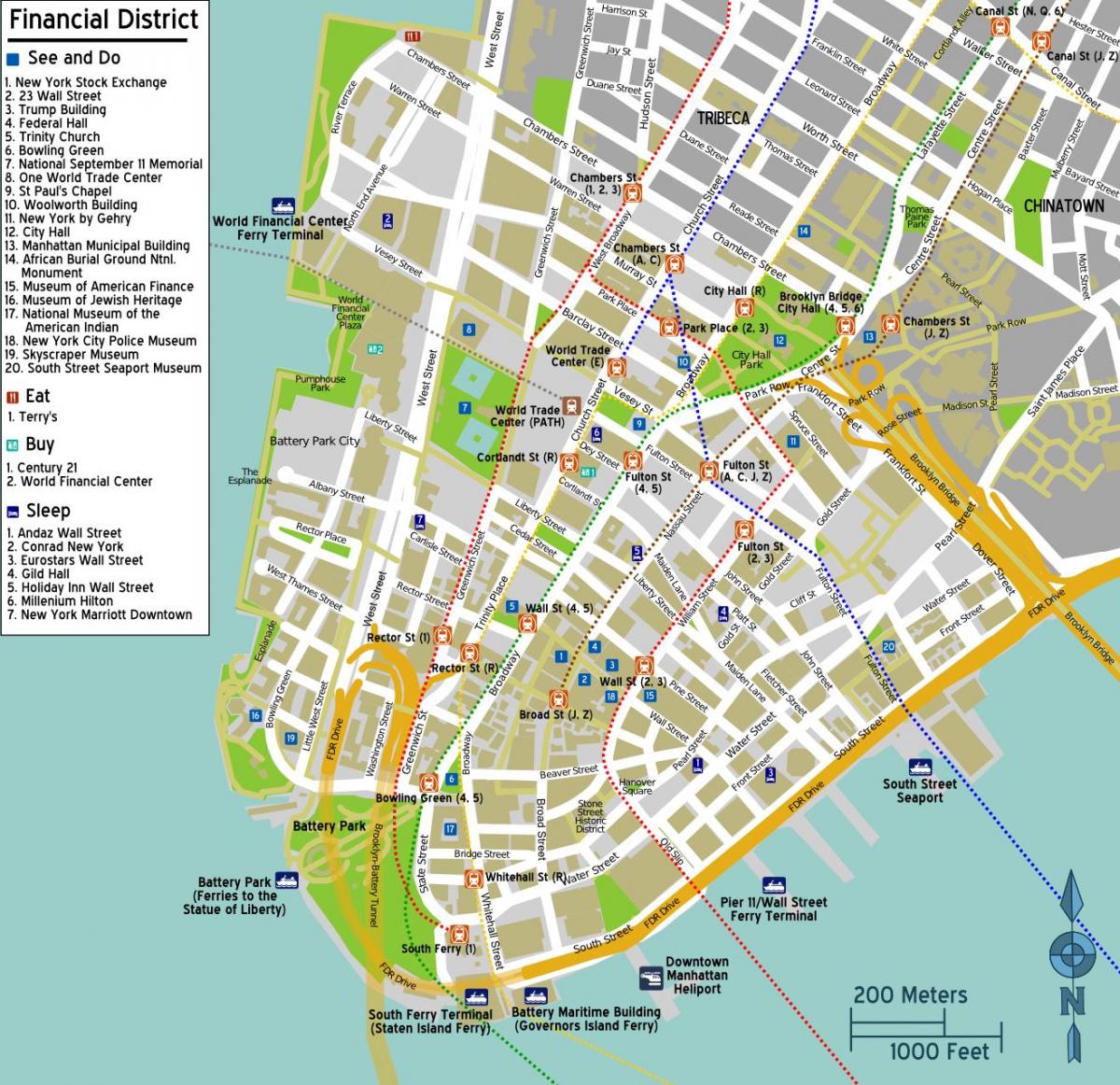 kaart van het centrum van Manhattan, ny