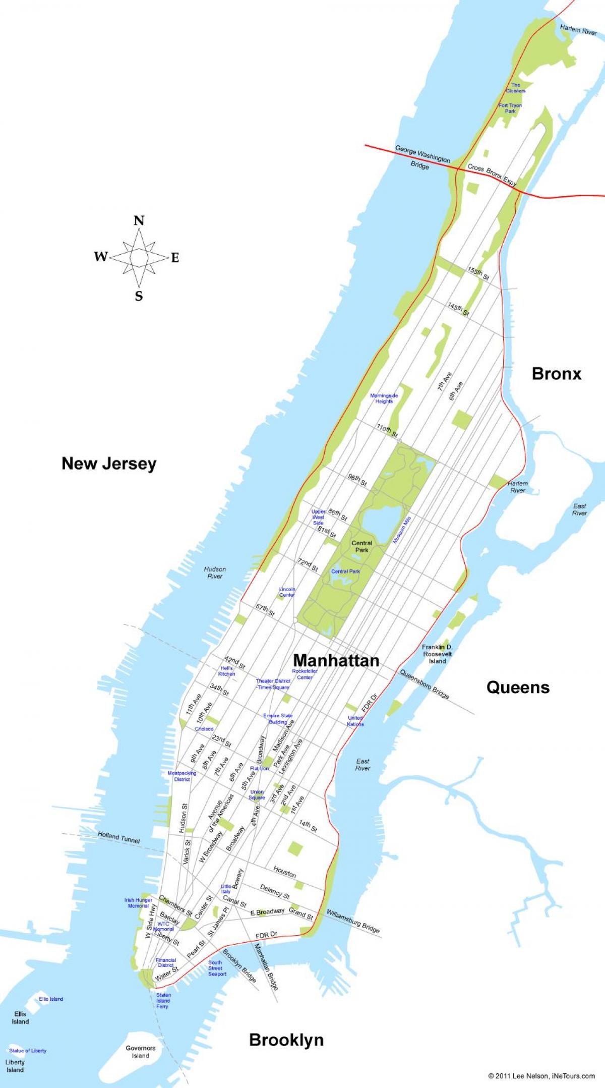 kaart van het eiland Manhattan, New York