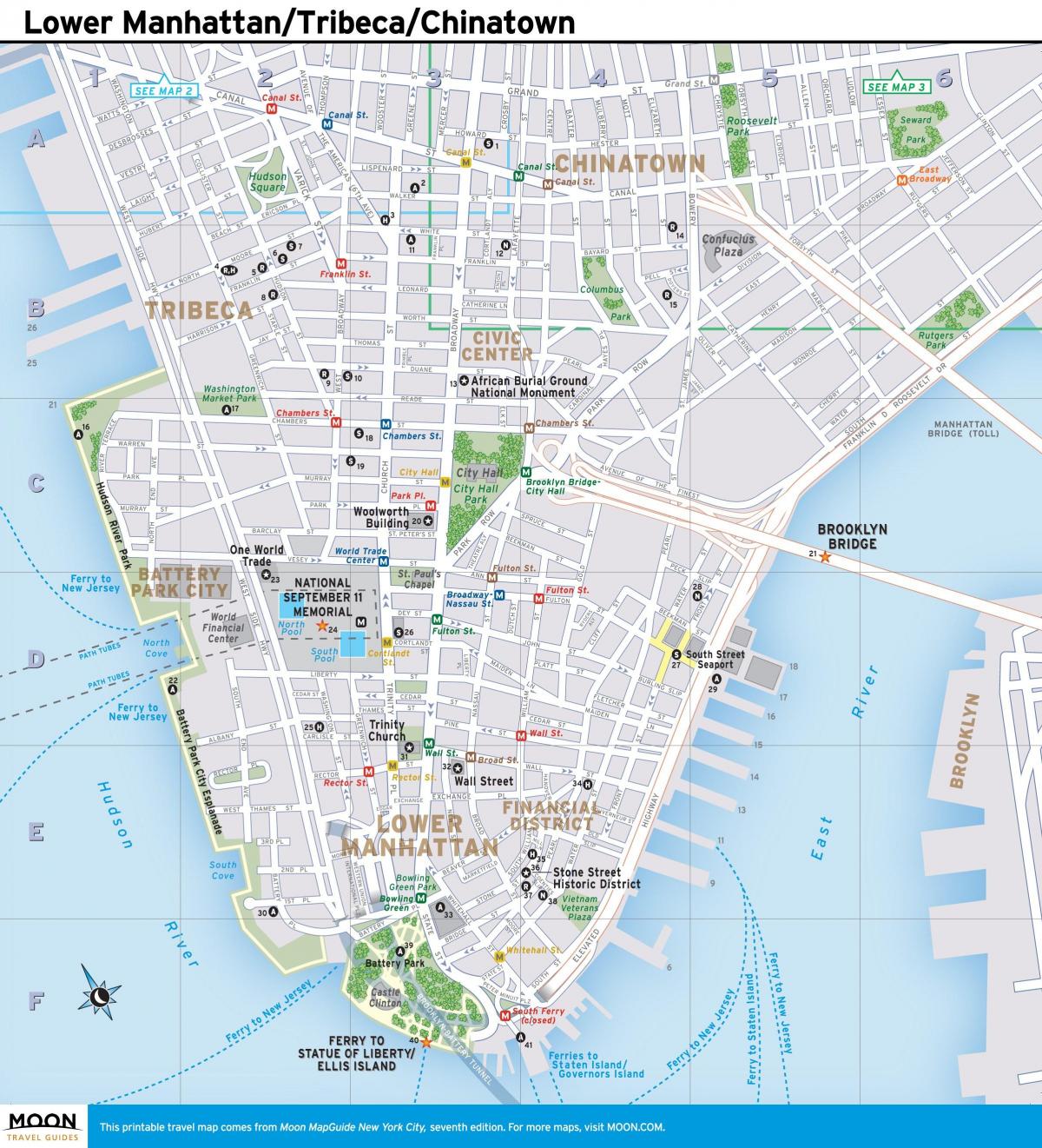 kaart van lower Manhattan, ny