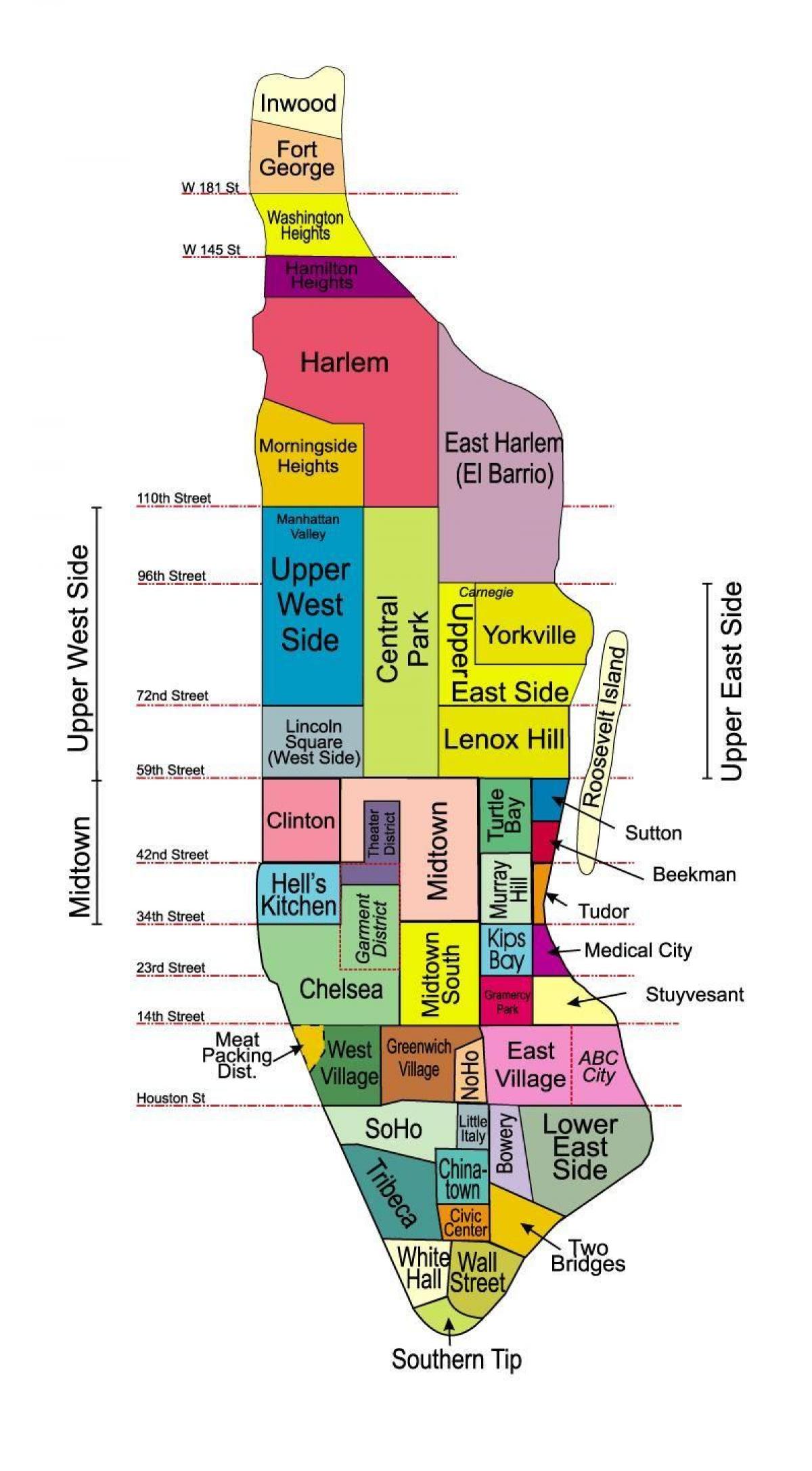 afdrukbare kaart van Manhattan wijken