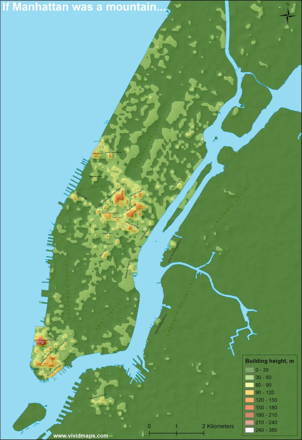 hoogte kaart van Manhattan