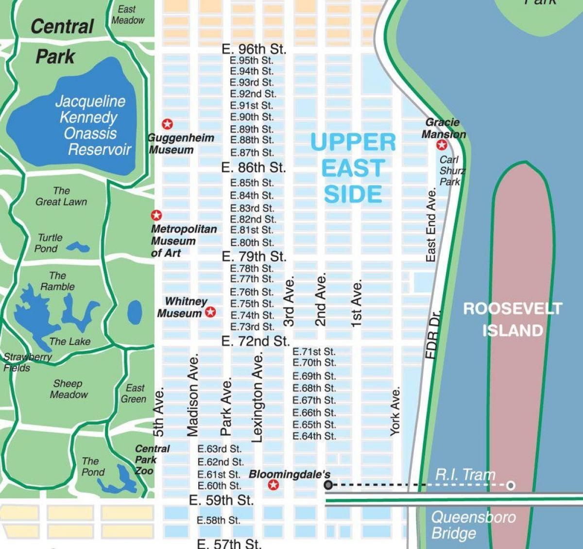 kaart van de upper east side van Manhattan
