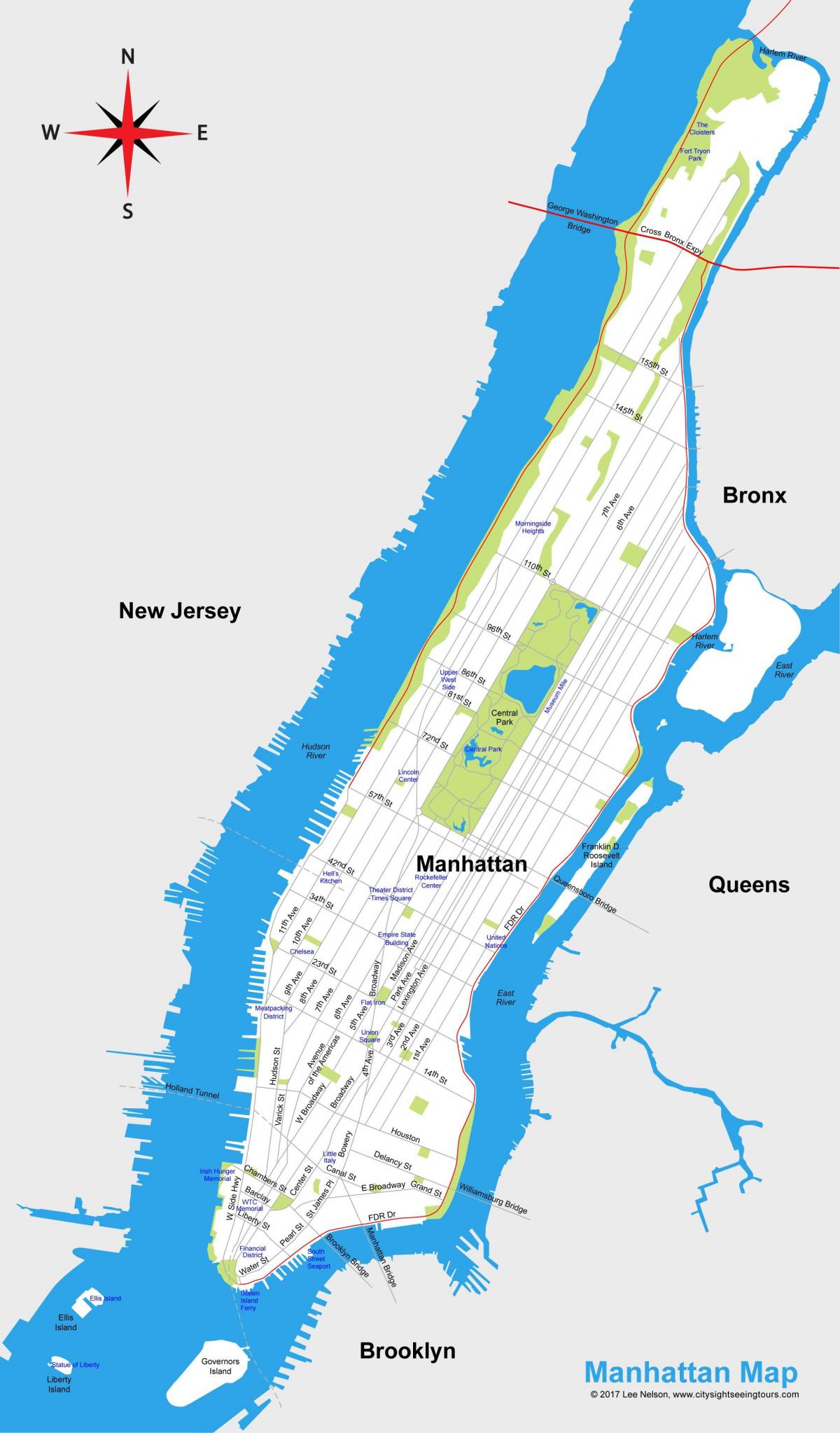 Manhattan afdrukbare plattegrond van de stad