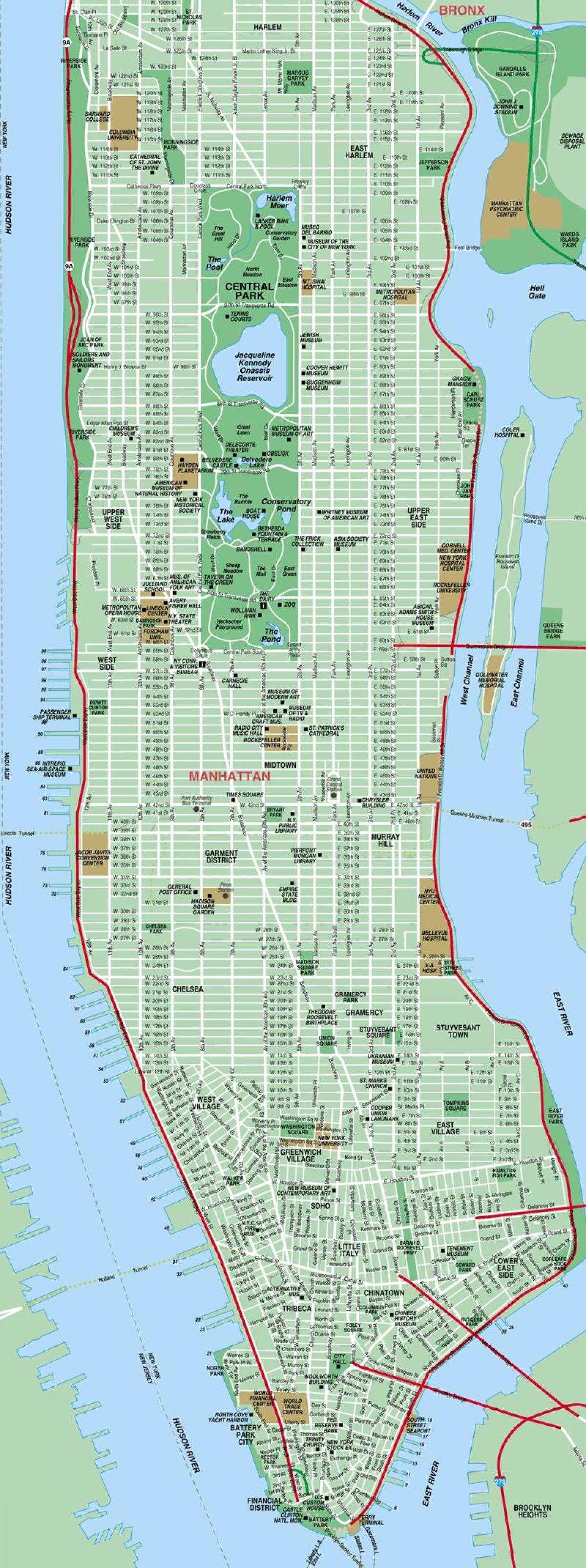 afdrukbare plattegrond van Manhattan