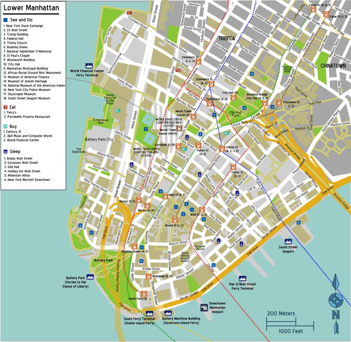 kaart van Manhattan met straatnamen